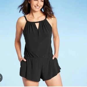 Black Swim Romper L by Aqua Green